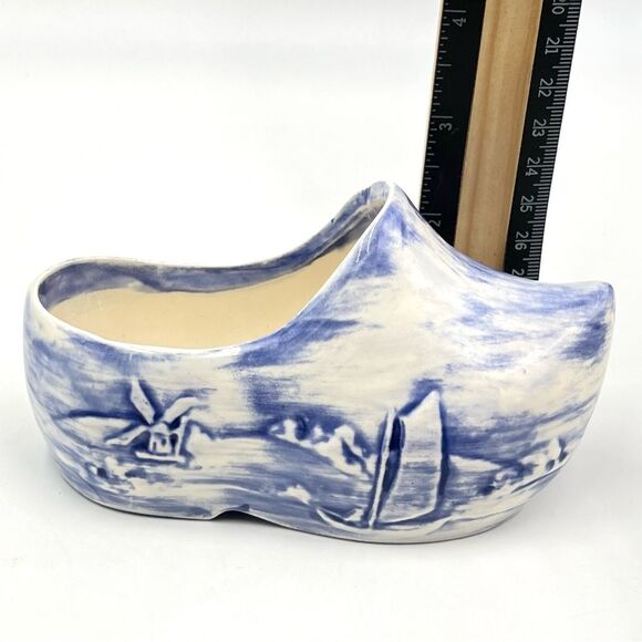 Vintage Holland Pottery Dutch Blue & White Scenic Small Shoe Clog - Picture 8 of 8